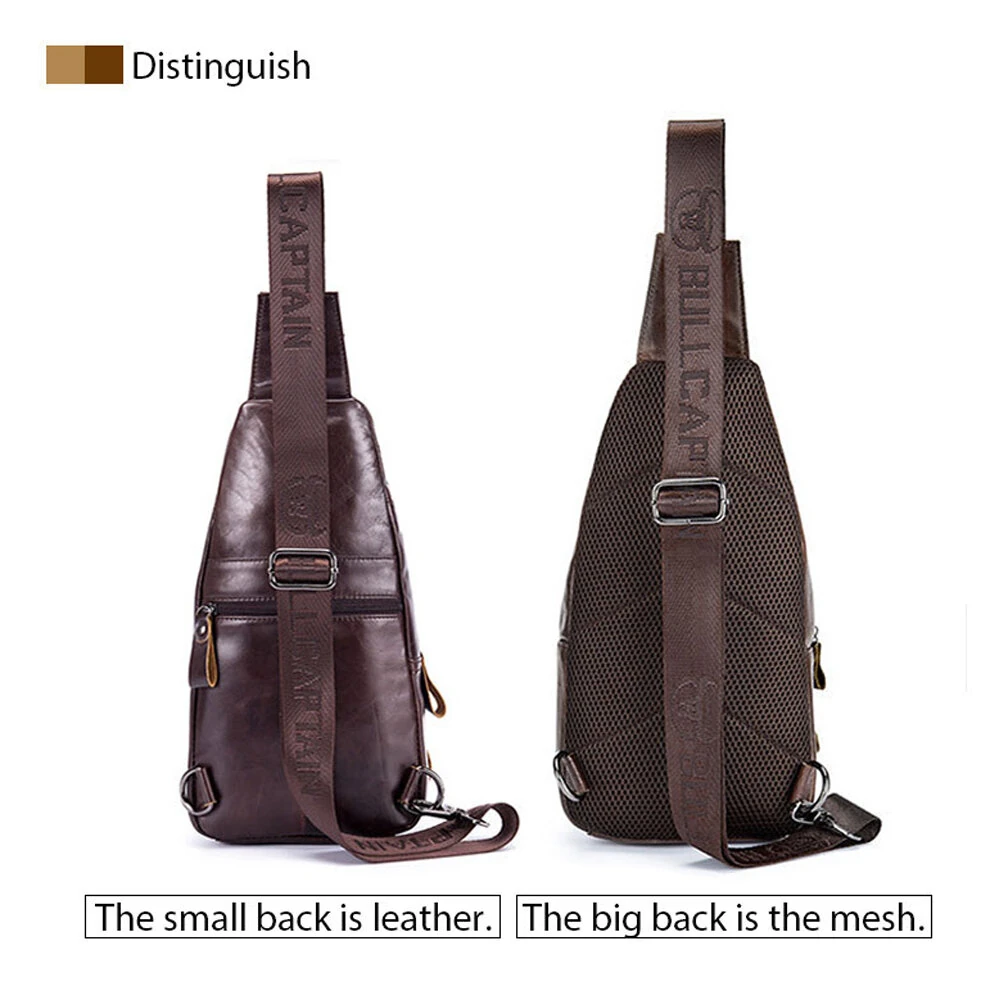 (image for) BULLCAPTAIN Men Multi-Pocket Leather Chest Bag Casual Sports Multifunctional Large Capacity Crossbody Shoulder Bag
